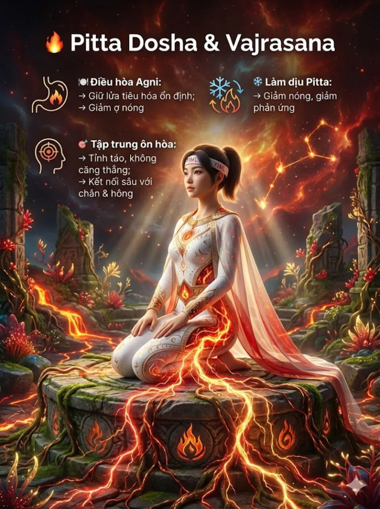 Tác động lên Pitta Dosha của tư thế ngồi quỳ kim cương Vajrasana 