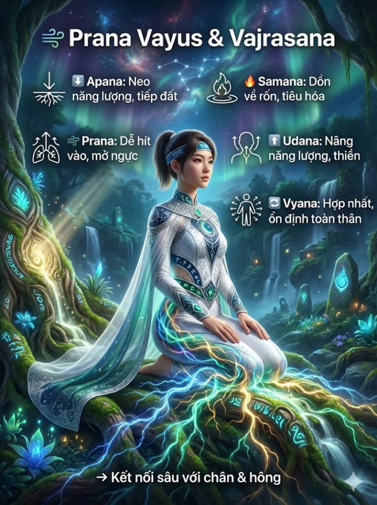 Tác động của Tư thế Ngồi quỳ Kim cương lên Prana Vayus (Năm dòng chảy của Prana)