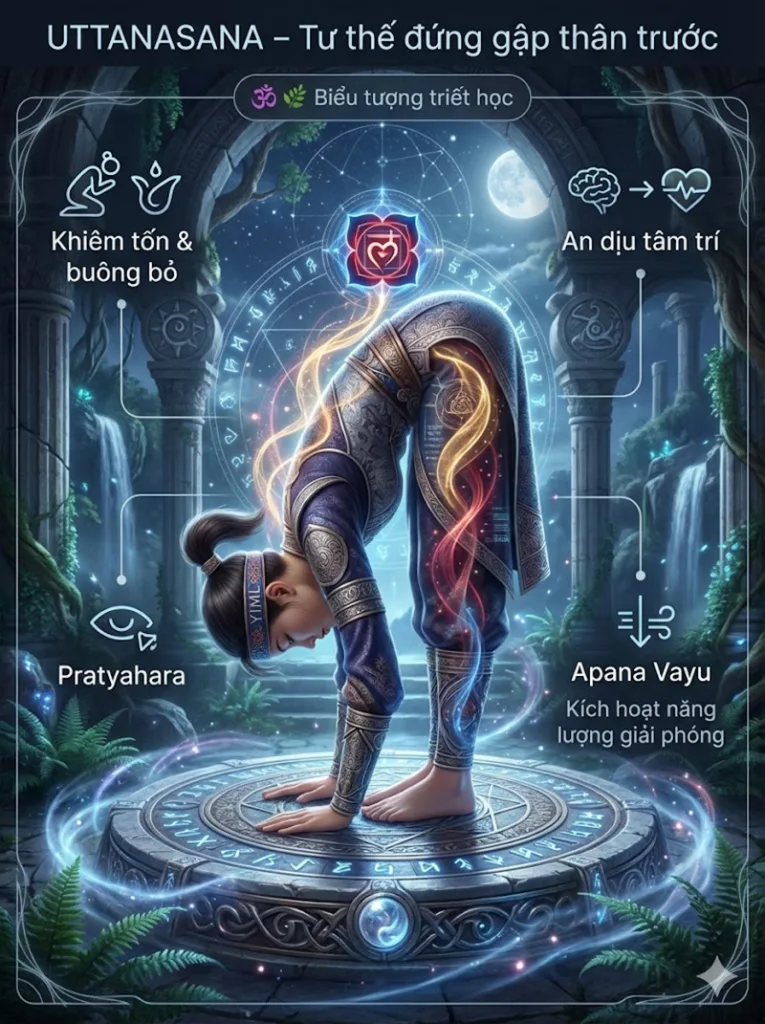 Biểu tượng triết học của tư thế đứng gập người phía trước Uttanasana