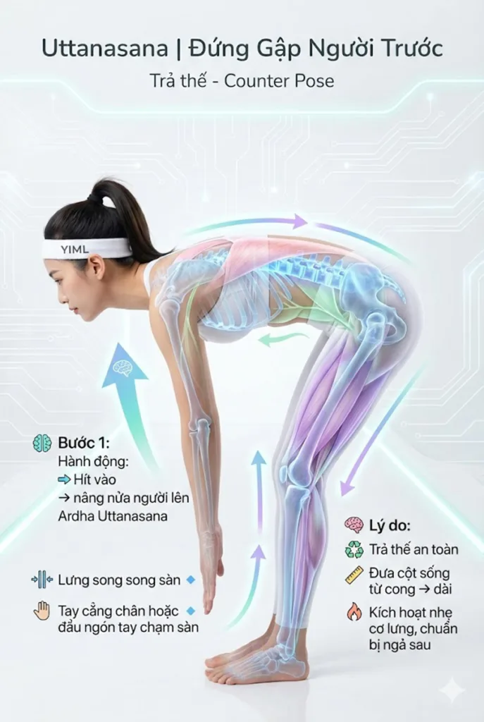 Chuỗi trả thế hoàn hảo cho tư thế đứng gập người về phía trước (Uttanasana) và phân tích