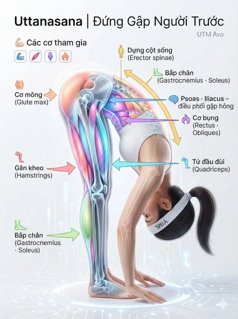 Các cơ tham gia khi thực hành tư thế đứng gập người phía trước Uttanasana