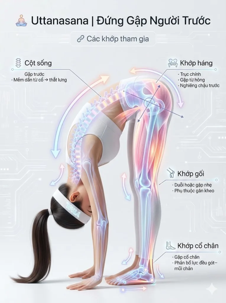 Các khớp tham gia khi thực hành tư thế đứng gập người phía trước Uttanasana