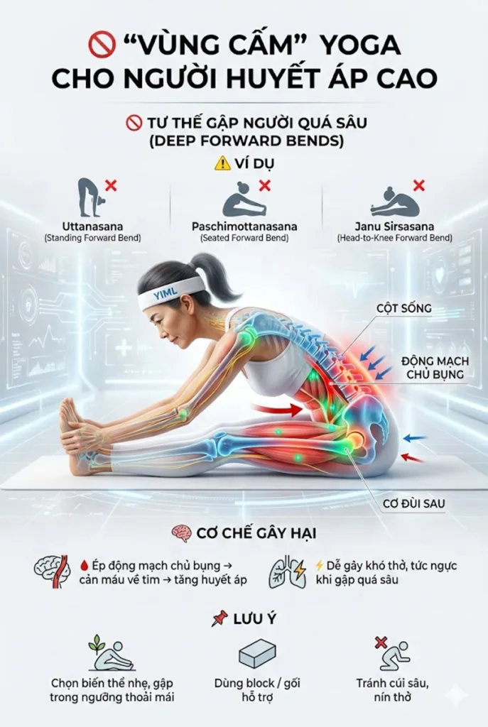 người cao huyết áp nên tránh tuyệt đối các Tư thế gập người quá sâu (Deep Forward Bends)