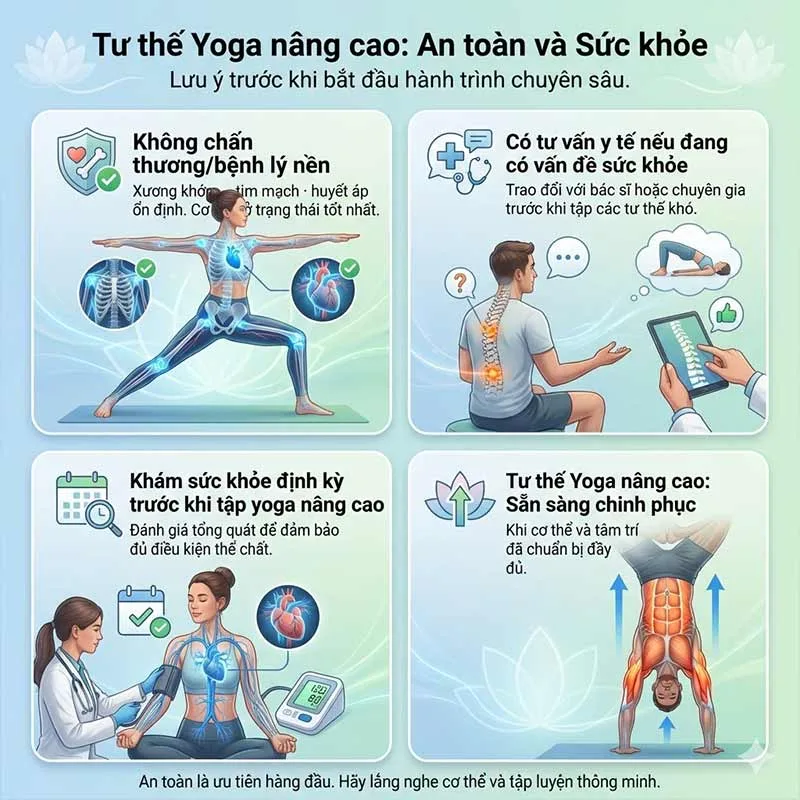 hãy đảm bảo các yếu tố về sức khỏe trước khi tập yoga nâng cao
