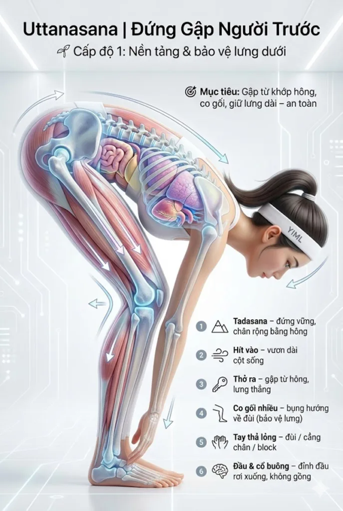 Hướng dẫn thực hiện tư thế Đứng gập người về phía trước cấp độ cơ bản