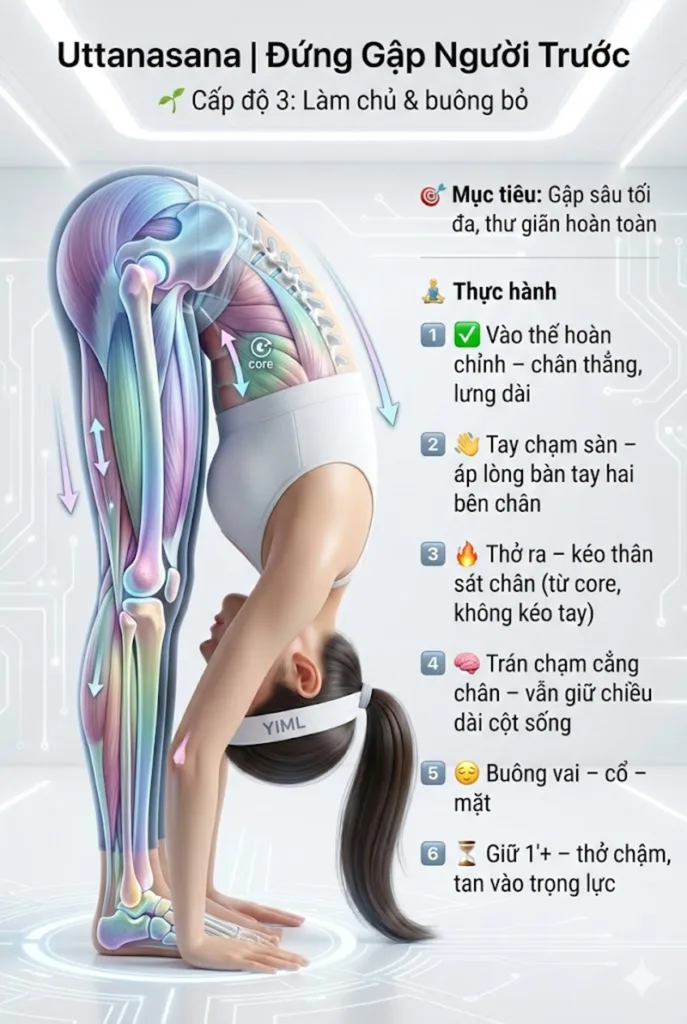 Hướng dẫn thực hiện tư thế Đứng gập người về phía trước cấp độ nâng cao