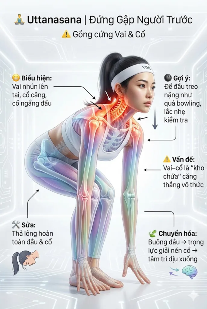 Lỗi Gồng cứng Vai và Cổ tư thế Đứng gập người về phía trước uttanasana