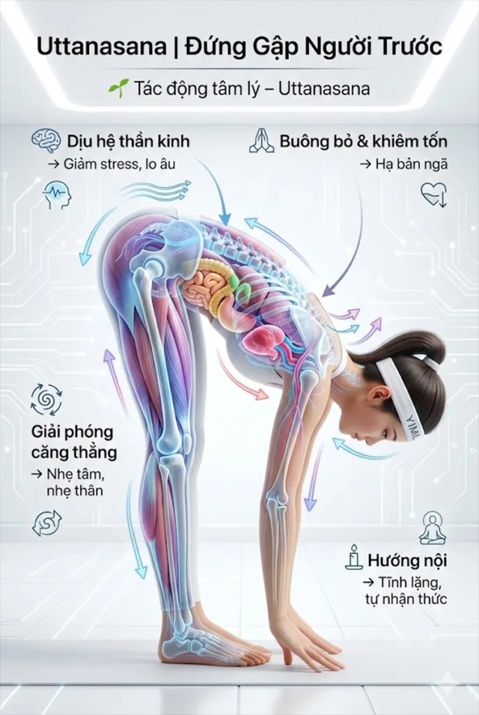Tác động tâm lý của tư thế đứng gập người phía trước Uttanasana