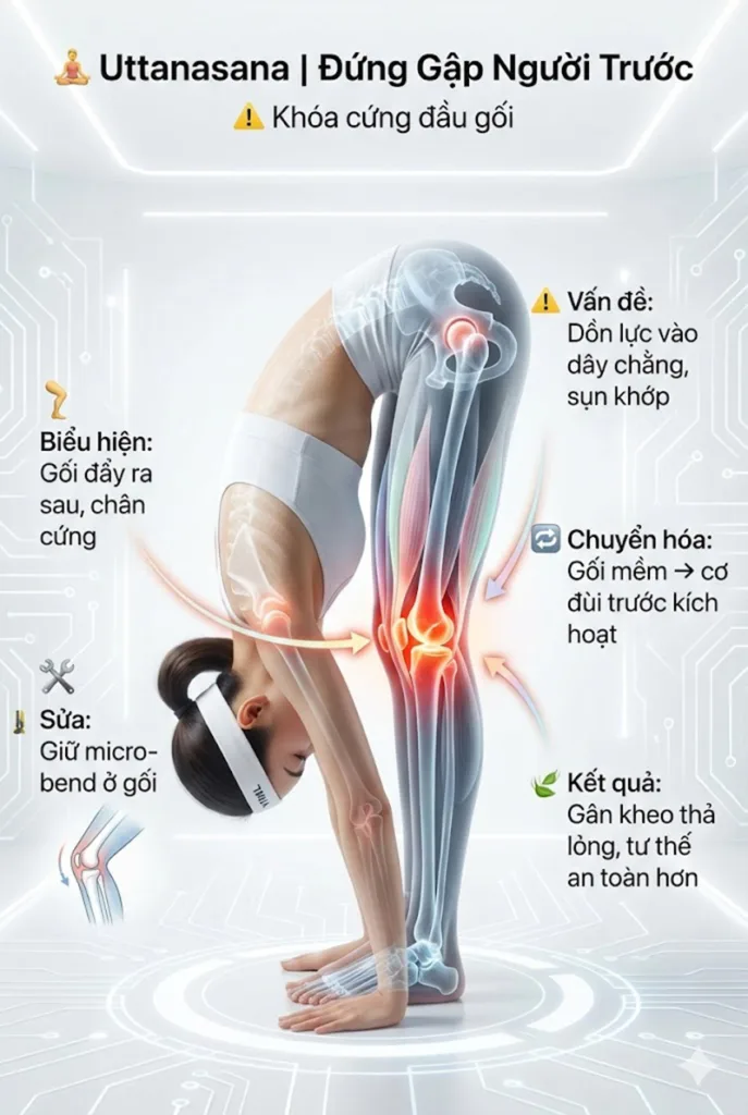 Lỗi Khóa cứng Đầu gối tư thế Đứng gập người về phía trước uttanasana