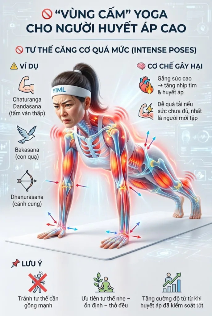 người cao huyết áp nên tránh tuyệt đối các Tư thế căng cơ quá mức (Intense Poses)