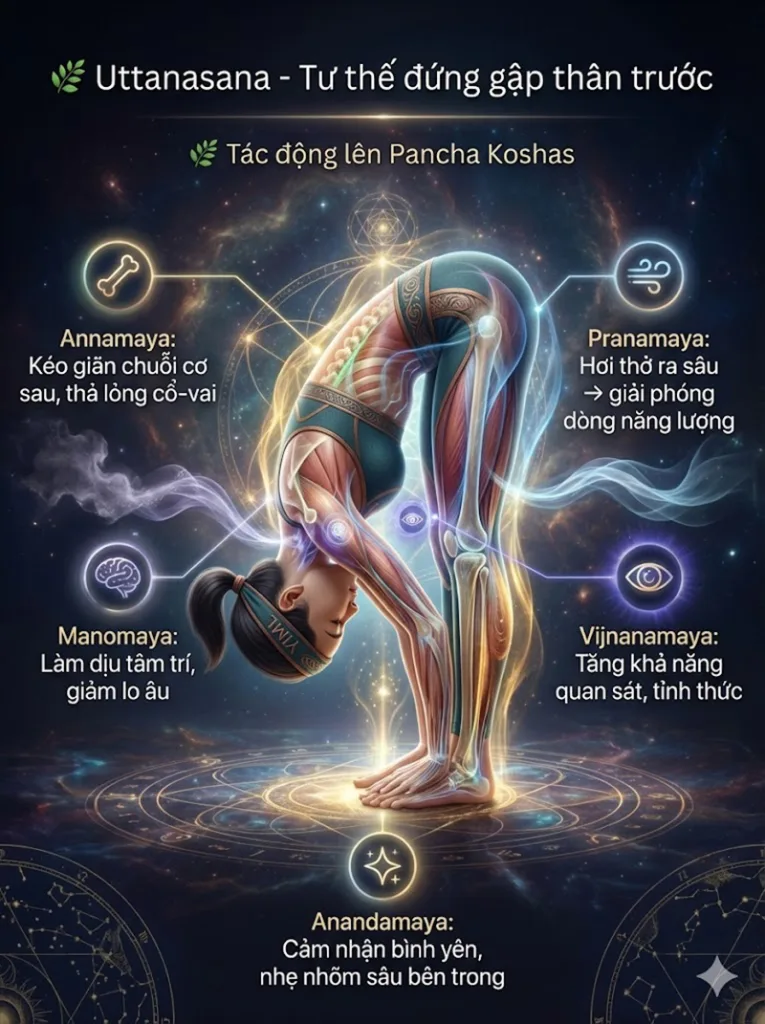 Tác động của Tư thế Đứng gập người về phía trước lên Pancha Koshas (Năm lớp vỏ)