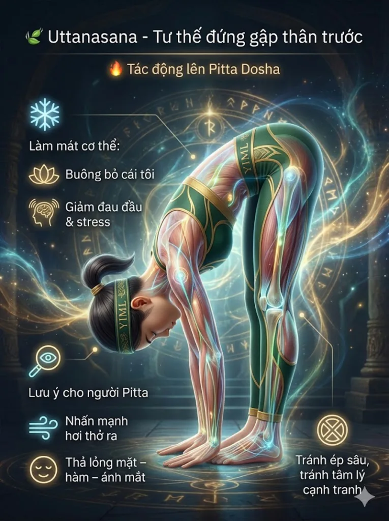 Tác động tư thế đứng gập người phía trước Uttanasana tới Pitta Dosha