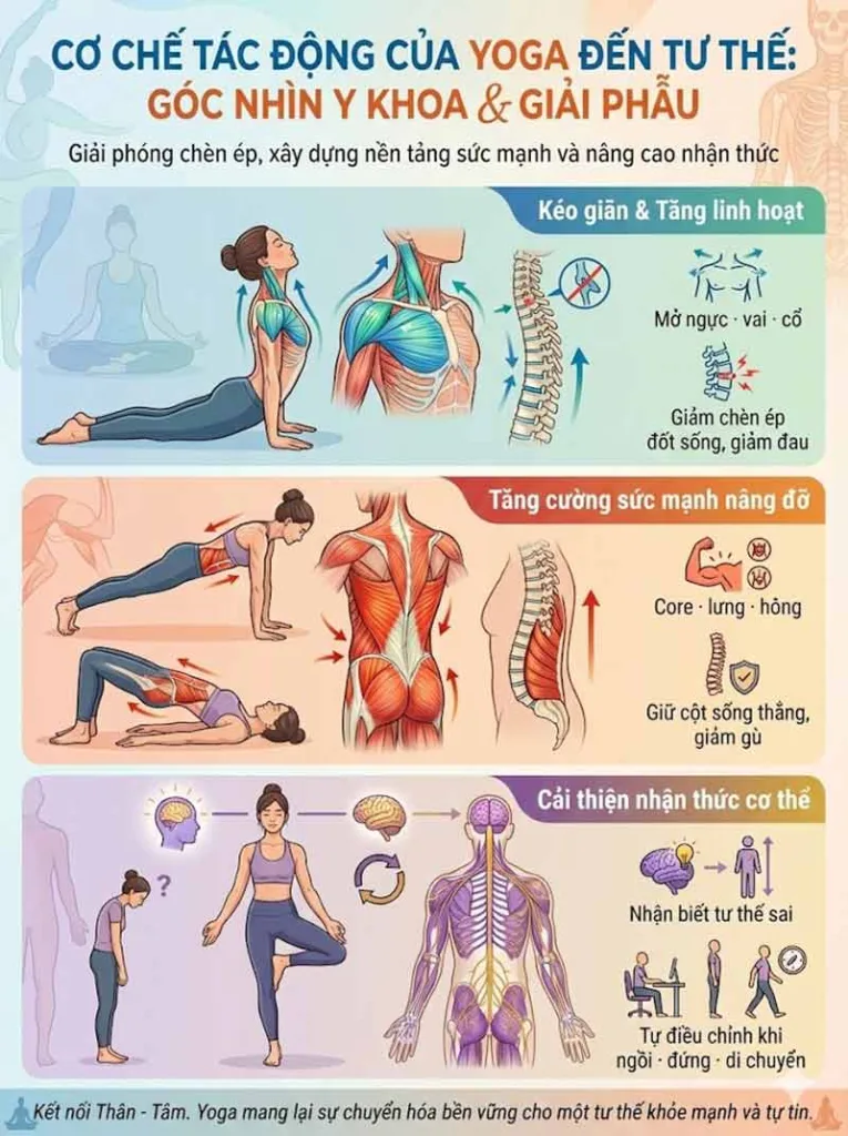 cơ chế tác động của yoga trong việc cải thiện lưng gù cổ rùa