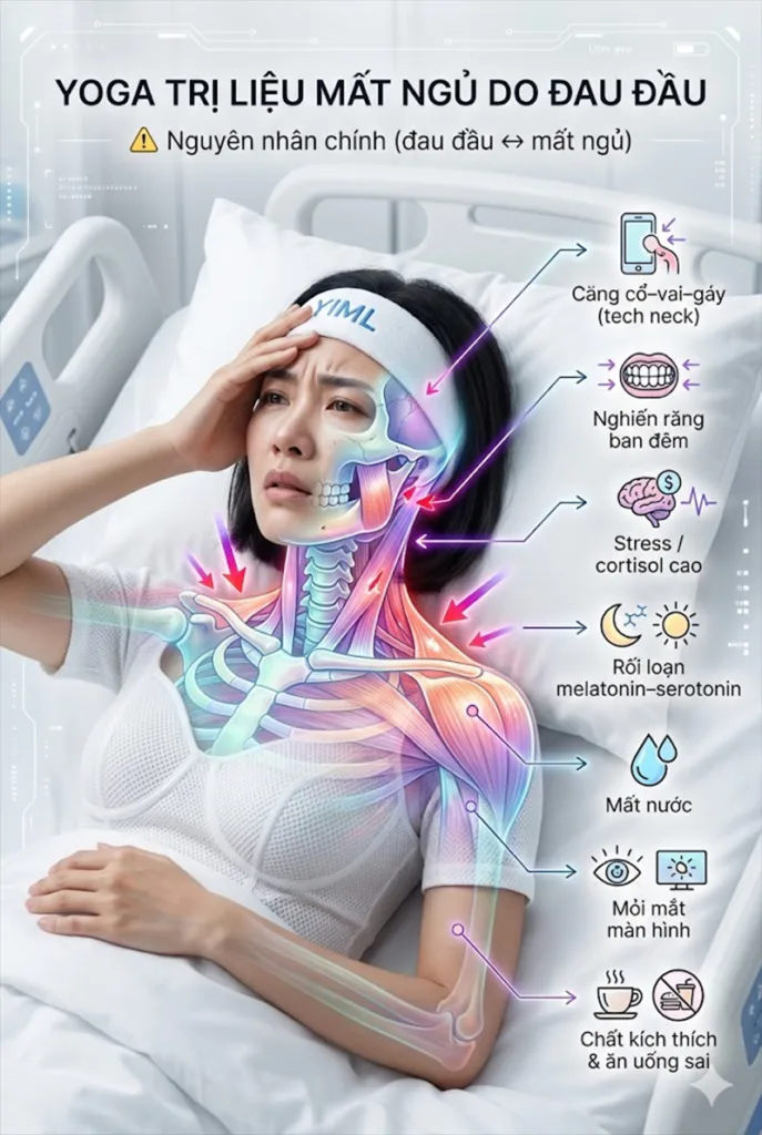 Căng cơ Cổ-Vai-Gáy (Cervicogenic Tension) là nguyên nhân của tình trạng mất ngủ do đau đầu