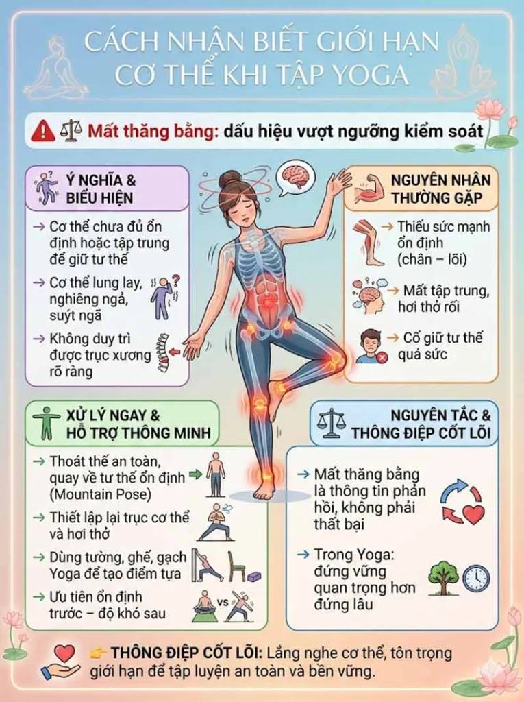 mất thăng bằng là dấu hiệu bạn đã đạt tới giới hạn khi tập yoga