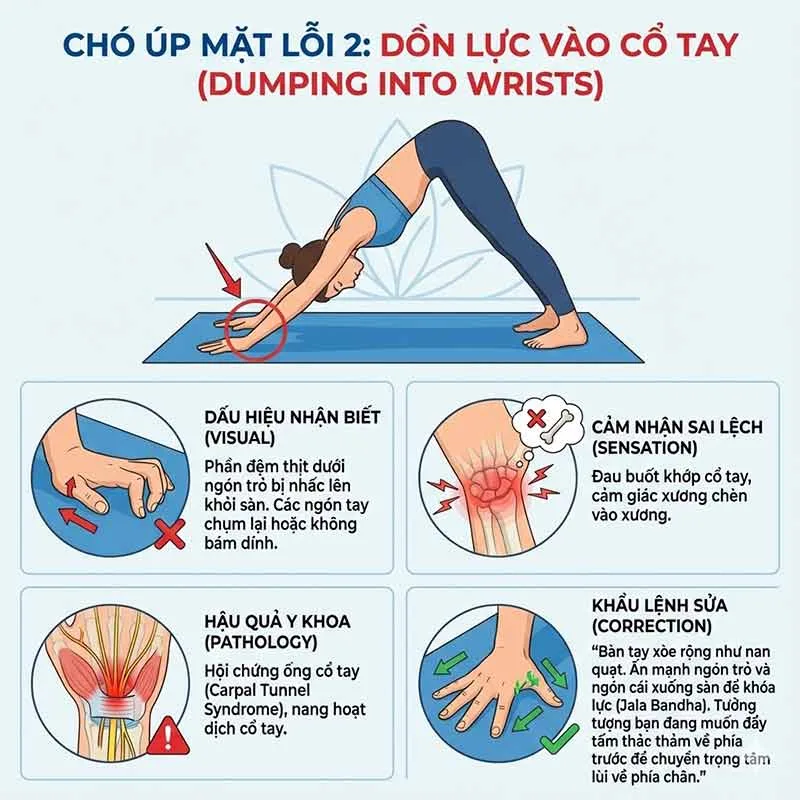 lỗi dồn lực vào cổ tay tư thế chó úp mặt