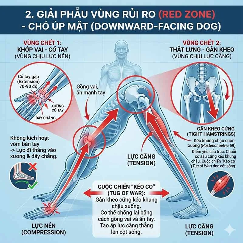 các vùng dễ chấn thương trong tư thế chó úp mặt