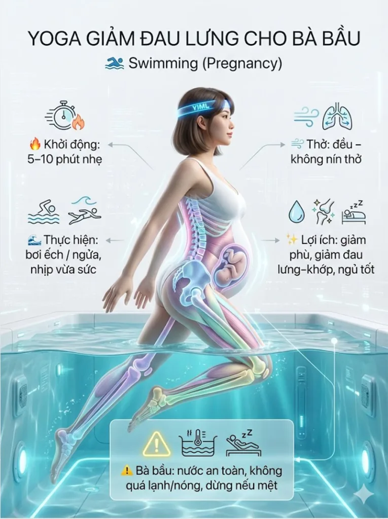 Hoạt động Bơi lội (Swimming for Pregnancy) giảm đau lưng, đau hông cho bà bầu