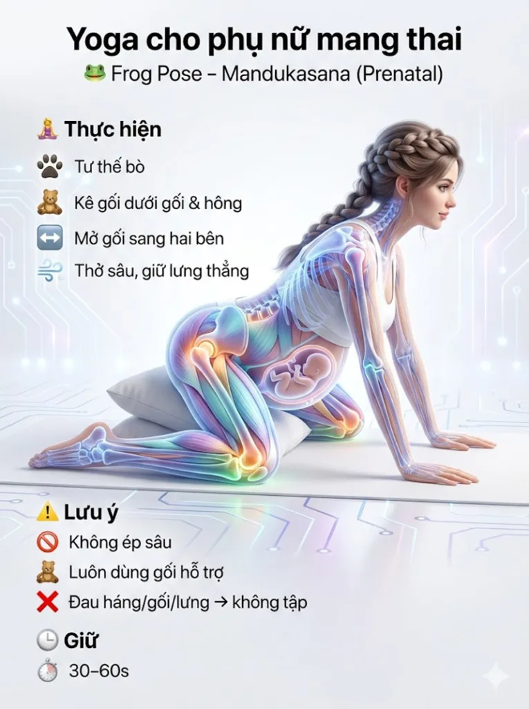 Tư thế Con Ếch (Frog Pose - Mandukasana) (Biến thể cho bà bầu) bài tập mở khớp háng cho phụ nữ mang thai