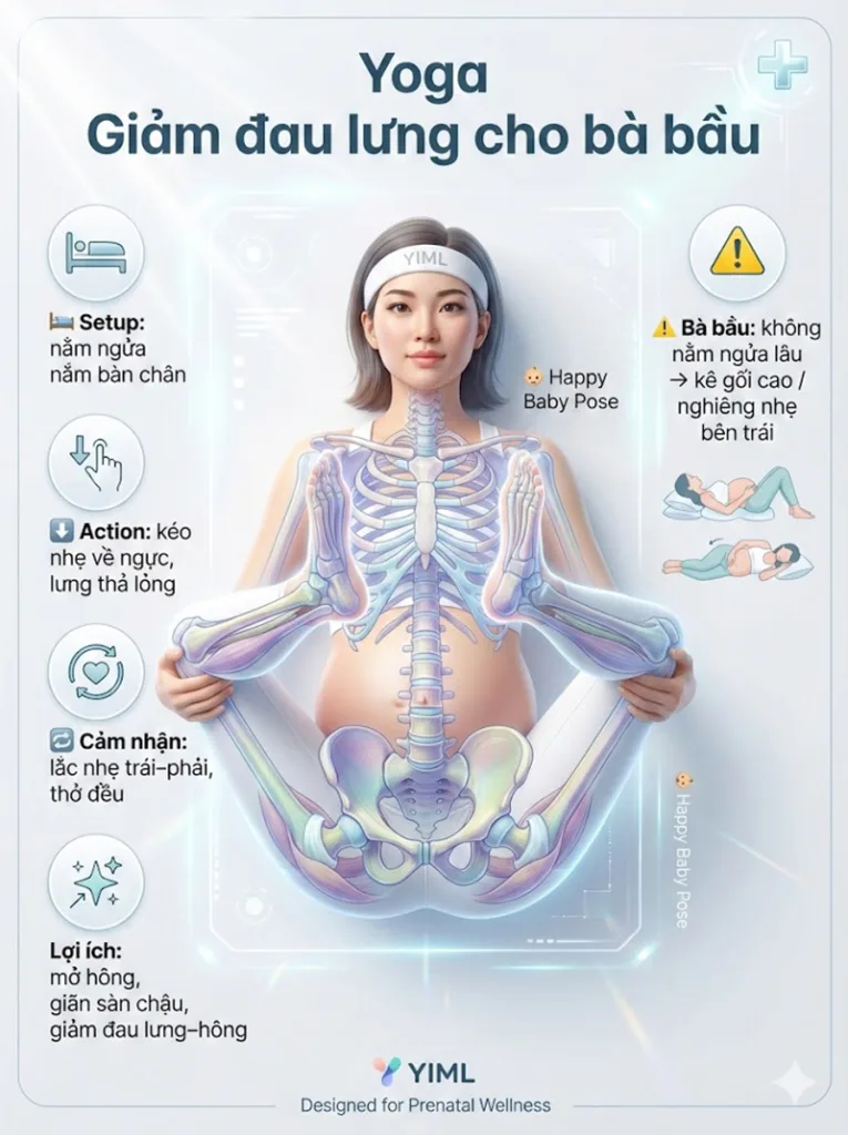 Tư thế em bé hạnh phúc (Happy Baby Pose) giảm đau lưng, đau hông cho bà bầu
