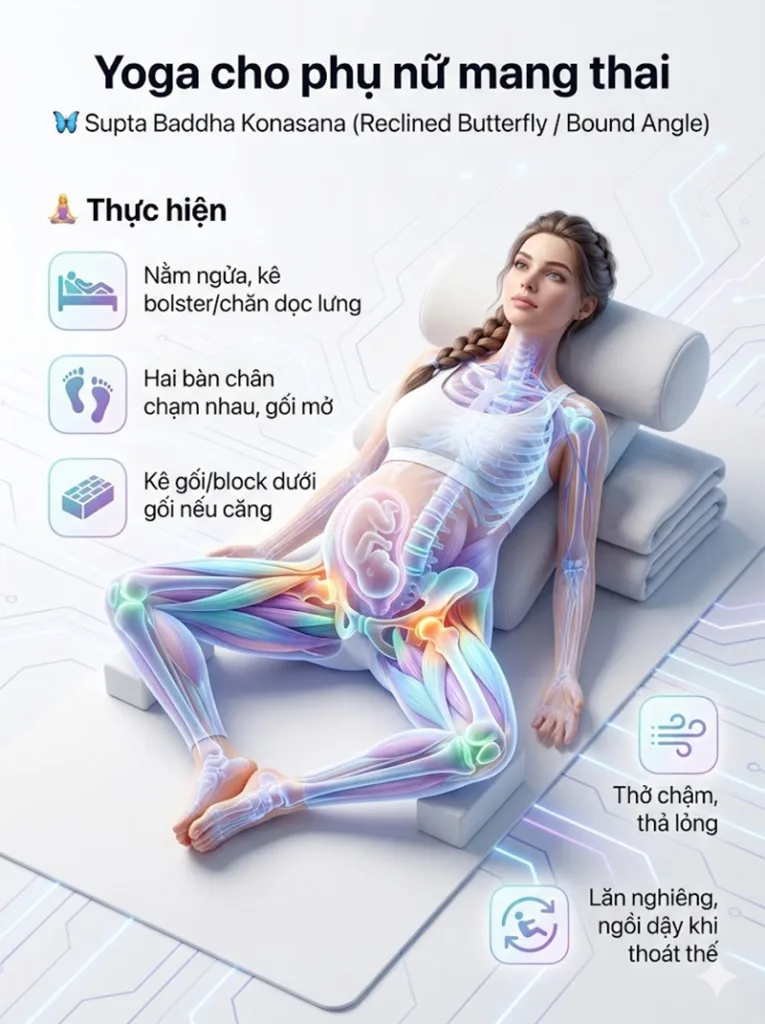 Tư thế Góc Cố Định Nằm Ngửa bài tập mở khớp háng cho phụ nữ mang thai