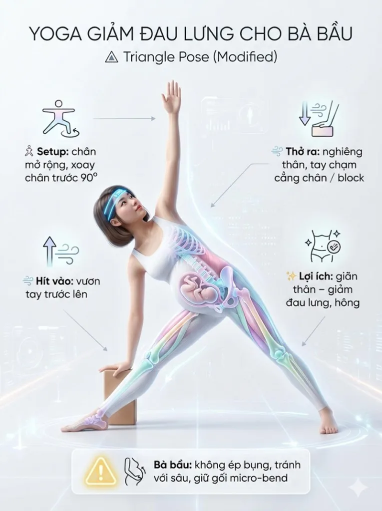 Tư thế tam giác (Triangle Pose) (biến thể) giảm đau lưng, đau hông cho bà bầu