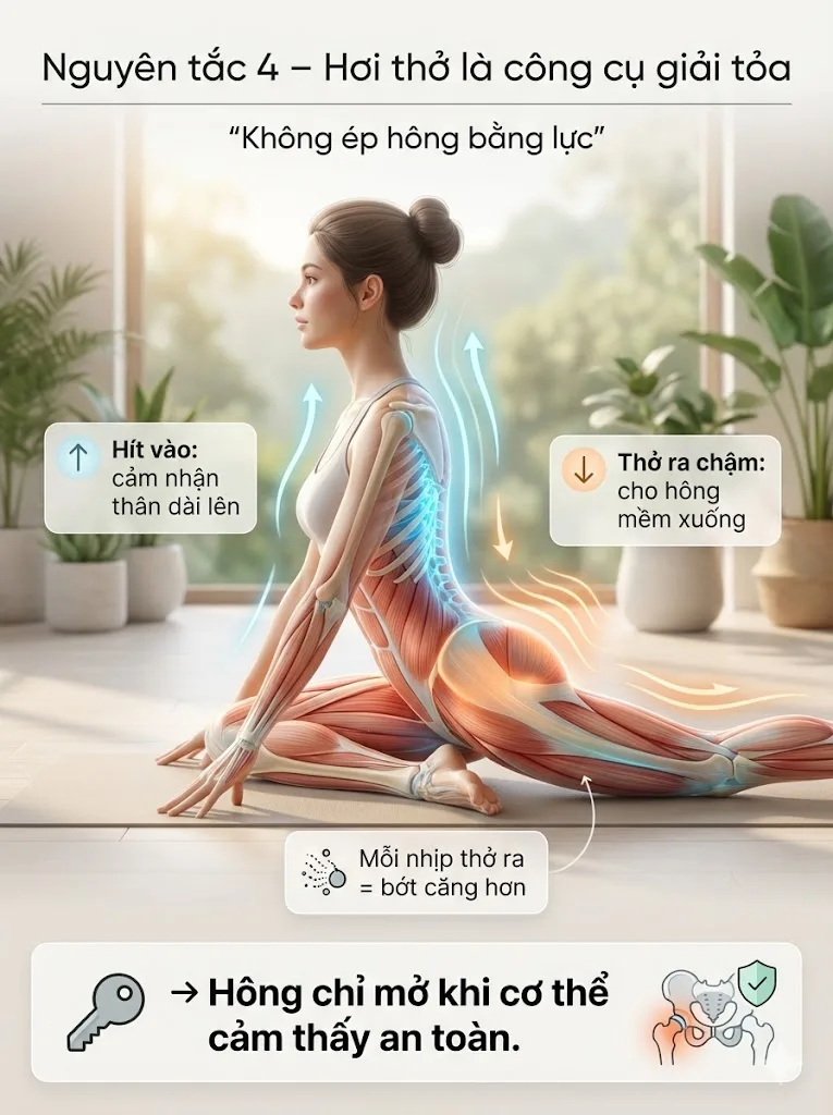 Nguyên tắc 4: “Hơi Thở Là Công Cụ Giải Tỏa” trong các tư thế mở hông