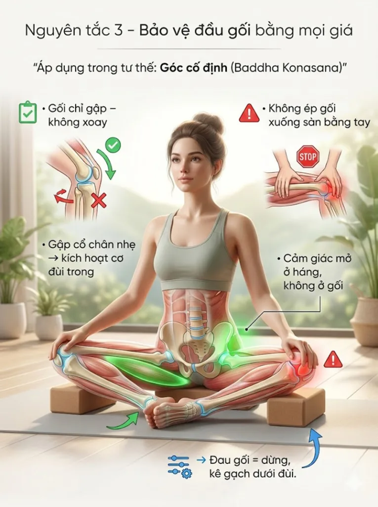 Nguyên tắc 3: “Bảo Vệ Đầu Gối Bằng Mọi Giá” trong các tư thế mở hông
