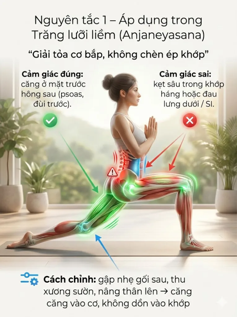 Nguyên tắc 1: “Giải Tỏa Cơ Bắp, Không Chèn Ép Khớp trong các tư thế mở hông