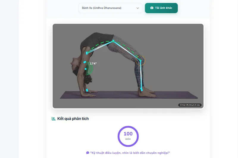 Giao diện AI Coach phân tích tư thế Wheel Pose