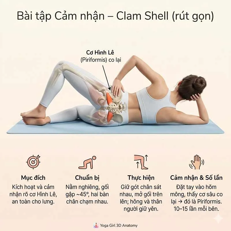 Bài tập Cảm nhận (Activation): Động tác Vỏ Sò (Clam Shell) cho cơ hình lê