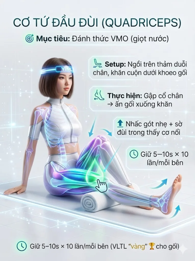 Bài tập cảm nhận (Activation): Đánh thức "giọt nước" VMO cho cơ tứ đầu đùi