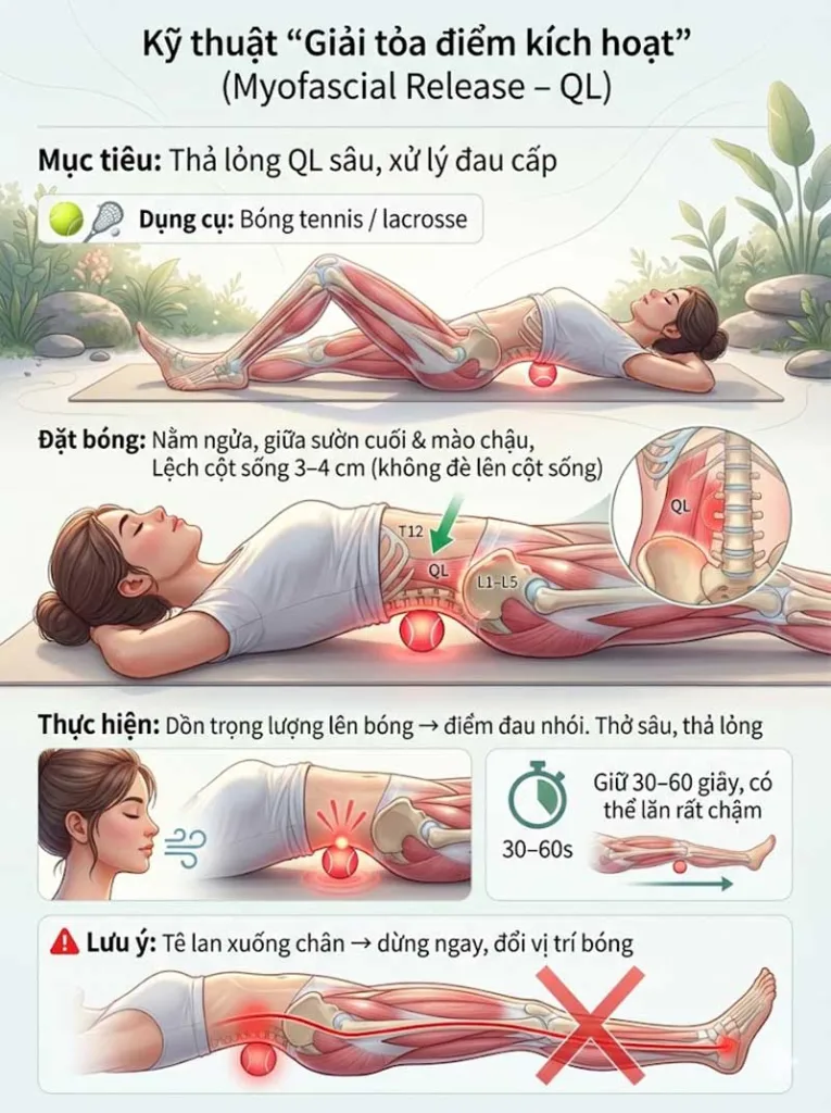 Kỹ thuật "Giải tỏa điểm kích hoạt" (Myofascial Release) cho cơ vuông thắt lưng