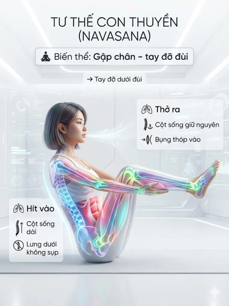 Ứng dụng hơi thở với biến thể tư thế nửa con thuyền