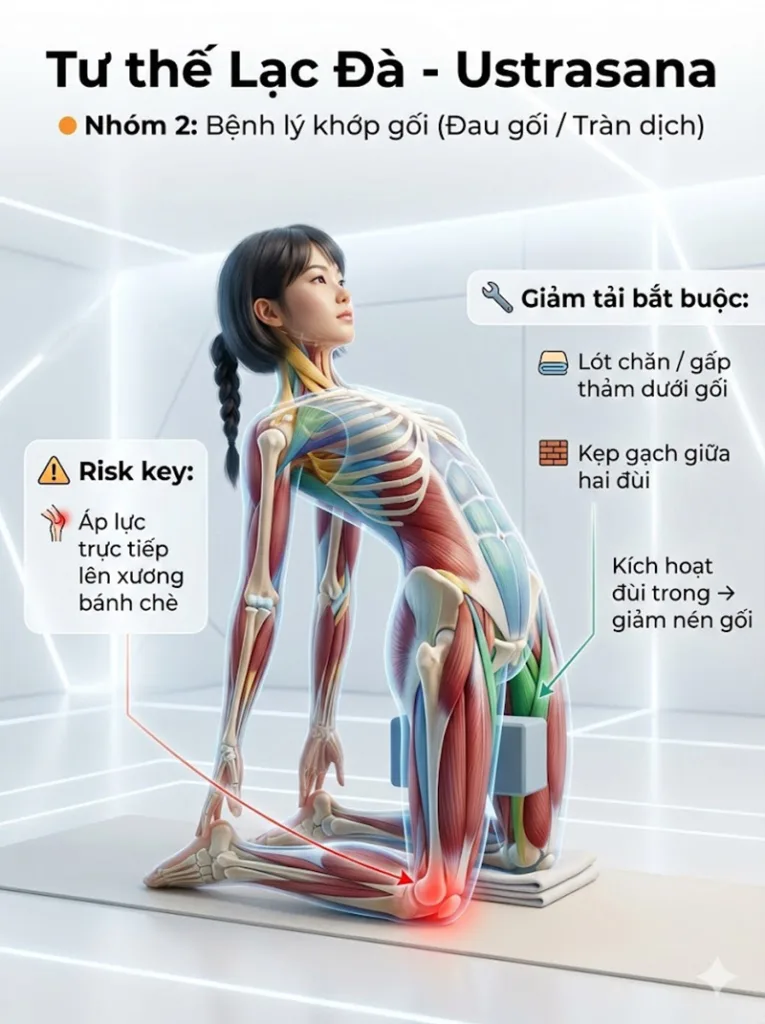 Biến thể tư thế lạc đà cho người Bệnh lý Khớp gối (Đau đầu gối/ Tràn dịch khớp)