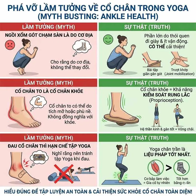 các hiểu lầm gây chấn thương khớp cổ chân trong yoga
