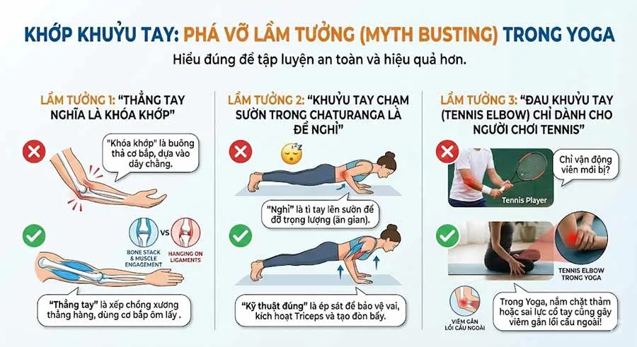các hiểu lầm về khớp khuỷu tay trong yoga