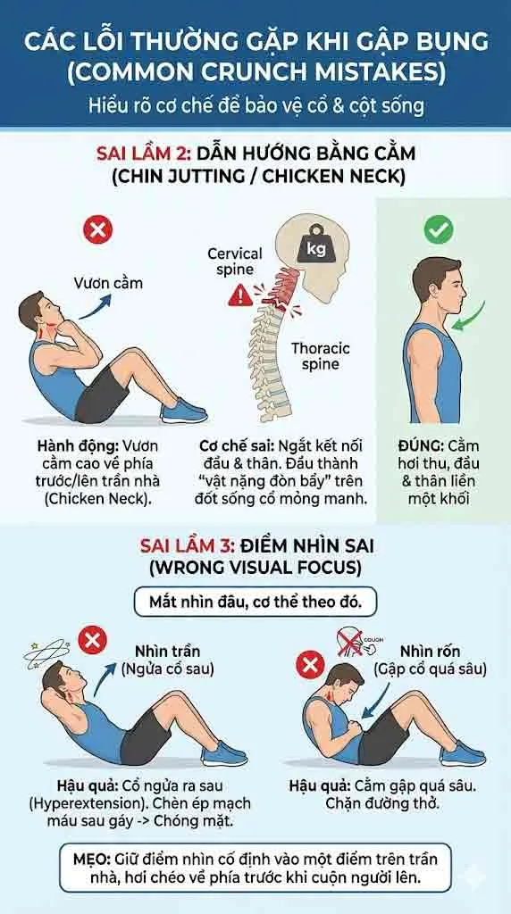 các lỗi thường gặp khi tập bụng gây đau cơ cổ