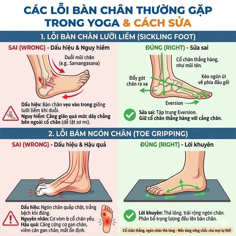 các lỗi về bàn chân thường gặp trong yoga