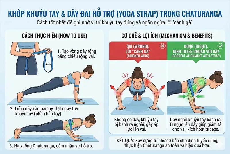 sử dụng dây tập yoga để bảo đảm an toàn cho khớp khuỷu tay