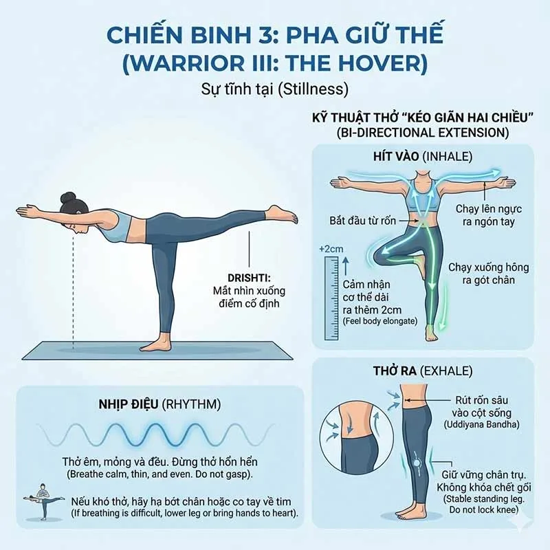 Giữ hơi thở như thế nào để ổn định trong tư thế chiến binh 3