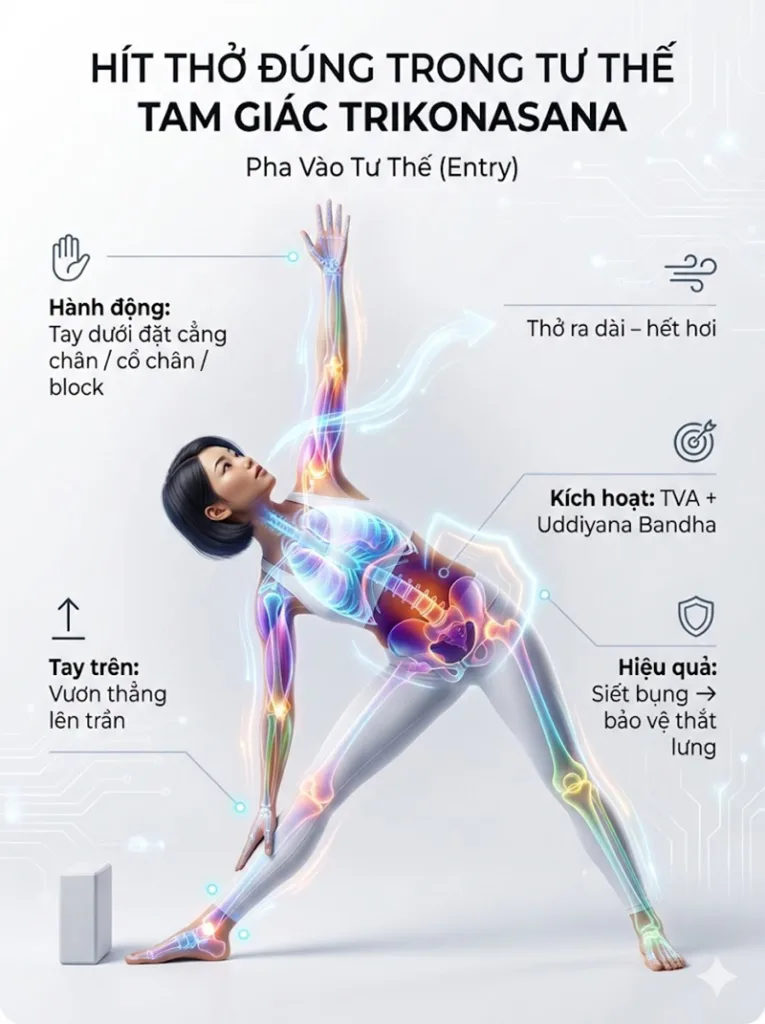 Cách hít thở đúng trong Tư thế Tam Giác pha vào thế