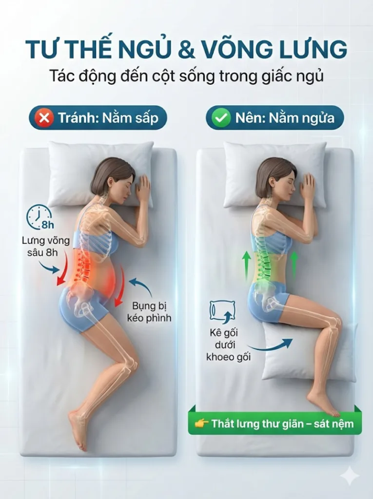 điều chỉnh tư thế ngủ để cải thiện tình trạng võng lưng