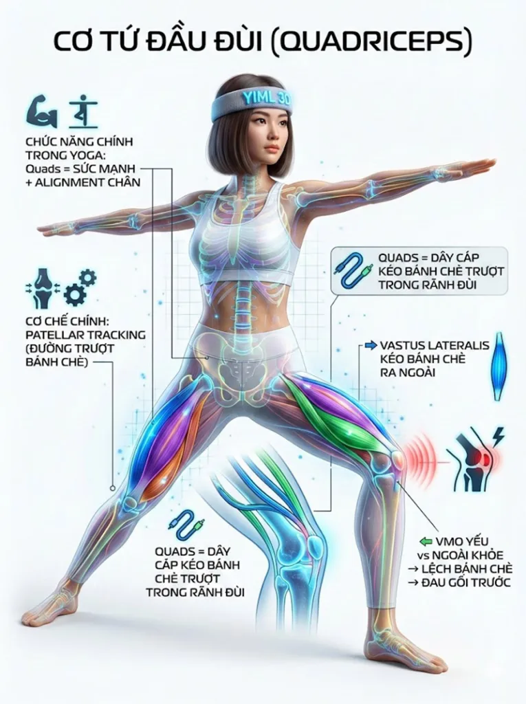 Cơ chế hoạt động trong Yoga của cơ tứ đầu đùi