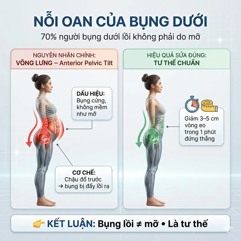 Mỡ bụng dưới và Tư thế võng lưng