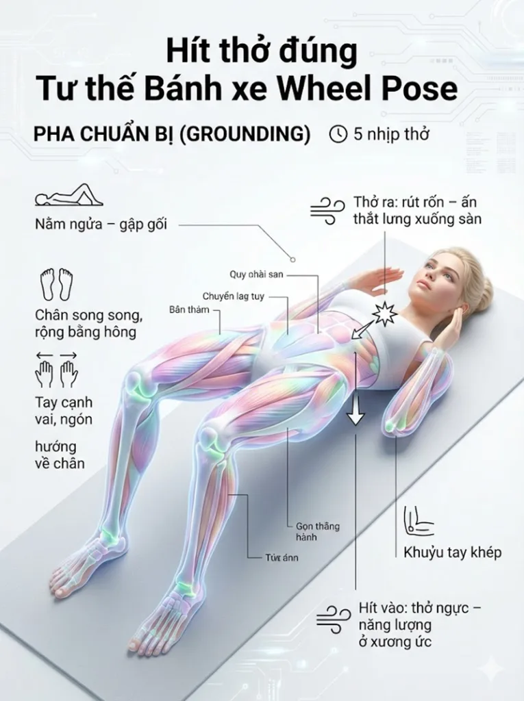 hít thở đúng trong tư thế bánh xe Pha Chuẩn bị & Định tuyến