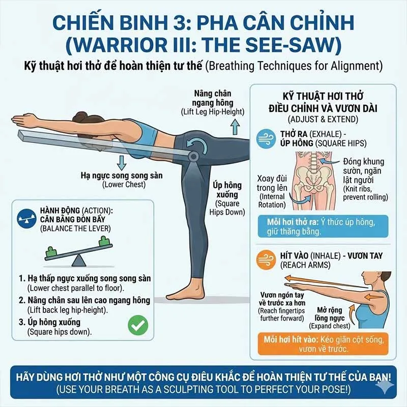cách cân chỉnh hơi thở trong tư thế chiến binh 3