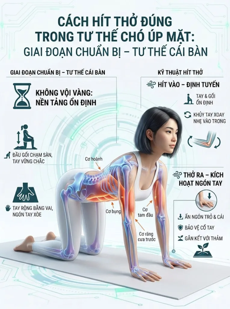 hít thở đúng trong tư thế chó úp mặt pha chuẩn bị
