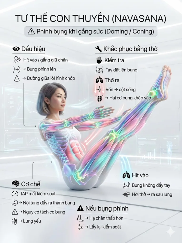 Lỗi Phình bụng khi gắng sức (Doming/Coning) tư thế con thuyền