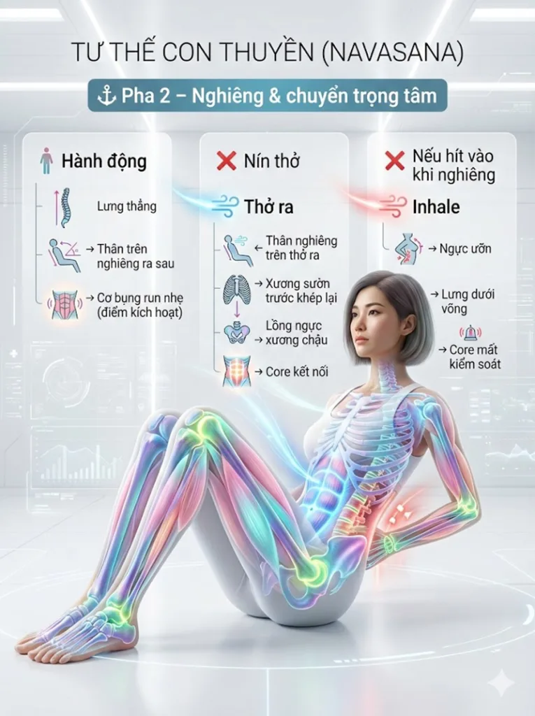 hướng dẫn hít thở tư thế con thuyền Pha Nghiêng người & Chuyển trọng tâm (The Tilt)